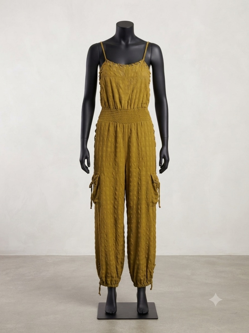 Free People Olive Textured Cargo Jumpsuit